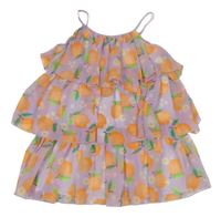 Lila šifónové vrstvené šaty s pomeranči H&M