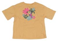 Oranžové tričko s tukanom a kvetmi