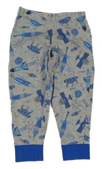 Šedo-safírové pyžamové kalhoty s raketami 