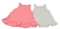 2x - Bílá + neonově růžová peplum tunika
