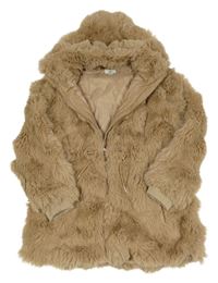 Béžová kožušinová podšitá bunda s kapucňou River Island