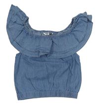 Modrý ľahký rifľový blúzková ý crop top s volánikom PEP&CO