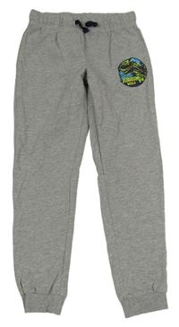 Sivé melírované tepláky s dinosaurem - Jurský svět