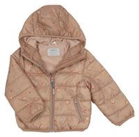 Starorůžová prošívaná šusťáková zateplená bunda s duhami a srdíčky a kapucí M&Co