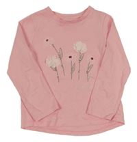 Svetloružové tričko s kvietkami s flitrami zn. Nutmeg