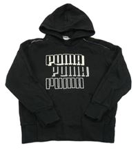 Černá mikina s logy a kapsou a kapucí PUMA