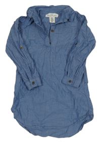 Modré melírované plátenné košeľové šaty H&M