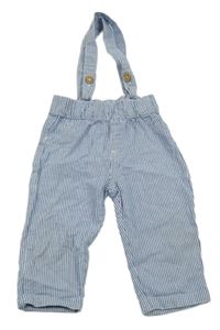 Modro-biele pruhované chino krepové nohavice s trakami