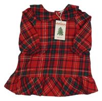 Nové - červeno-khaki-zlaté kostkovano/kárované šaty s límečkem Next