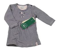 Nové - tmavomodro-svetloružové pruhované šaty s nápismi lucky kid