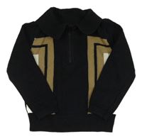 Čierno-hnedo-smotanový sveter s golierikom Matalan