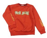 Červená tepláková mikina s nápisom a plameny