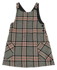 Čierno-bielo-červené kockované vzorované cargo vlnené šaty St. Bernard