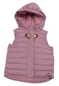 Růžová prošívaná šusťáková zateplená vesta s kapucí Topomini
