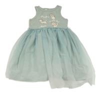 Světlešedoolivovo-mentolové žebrované šaty s kočičkami Marií a tylem H&M