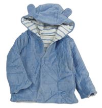 Modrý žebrovaný sametový zateplený kabátek s kapucňou s uškami M&S