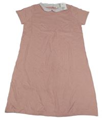 Nové - pudrové pletené šaty s bielým golierikom s madeirou H&M