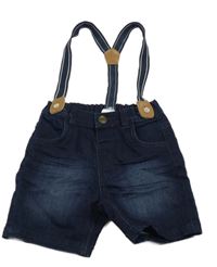 Tmavomodré cargo teplákové riflové kraťasy s kšandami C&A