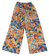 Bielo-farebné vzorované ľahké nohavice s kvetmi