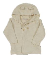 Světlebéžovo-smetanový melírovaný propínací svetr s kapucí s oušky Smile