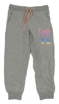 Sivé melírované tepláky s nápisom a srdiečkom lupilu