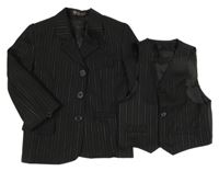 2Set - Černé pruhované sako + vesta