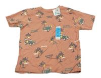 Nové - staroružové tričko s jeepy a palmami PRIMARK