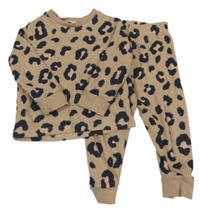 Světlehnědo-černo-pudrové vzorované fleecové pyžamo M&S