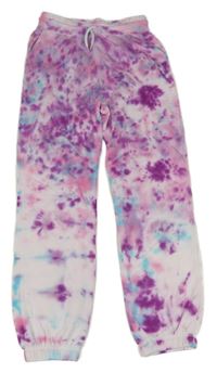 Růžovo-borůvkovo-azurovo-bílé batikované tepláky PRIMARK