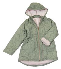 Světlekhaki šušťáková zateplená parka so srdiečkami a kapucňou penelope mack