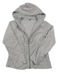 Světlešedo/melírovano-ružová pruhovaná zamatová prepínaci mikina s kapucňou H&M
