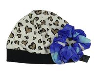 2set- Béžová čapica s leopardím vzorem + Modrá gumička
