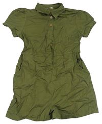 Khaki plátěný kraťasový košilový overal Matalan