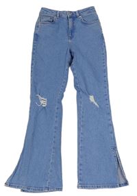Modré high waist flare rifle s vyšúchaním New Look