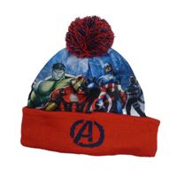 Modro-červeno-barevná čepice s Avengers a bambulí Marvel