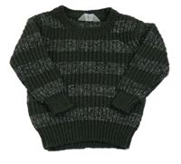 Kaki-melírovaný pruhovaný vlnený sveter zn. Primark