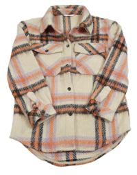 Béžovo-čierno-oranžová kockovaná vlnená košeľová bunda M&S