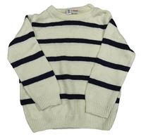 Smetanovo-tmavomodrý pruhovaný sveter