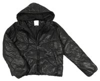 Čierna koženková zateplená bunda s kapucňou Primark