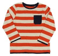 Krémovo-červené pruhované triko s kapsou Topolino