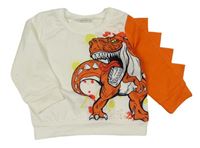 Bílo-oranžová mikina s dinosaurem