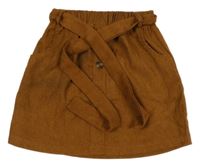 Hnedá rebrovaná sukňa s gombíkmi a opaskom Shein