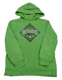 Zelená mikina s nápisom a kapucňou DC