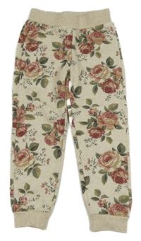 Béžové melírované květované tepláky Pusblu