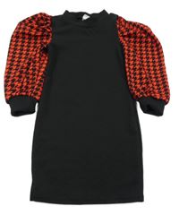 Čierno-červené šaty s kockovanymi rukávy Shein