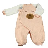 Růžovo-bílý prošívaný overal s medvědem