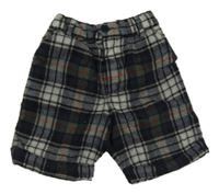 Tmavomodro-šedo-khaki kockované vlnené podšité kraťasy