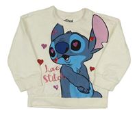 Smotanová mikina so Stitchem a srdíčky z flitrů Nutmeg