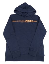 Tmavomodrá mikina s nápisom a kapucňou Jack & Jones