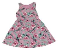 Ružové kvetované bavlnené šaty s listami